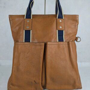 Coach Brown 2-Way Shoulder & Tote Brown Leather Bag Heritage Stripe Made Vietnam